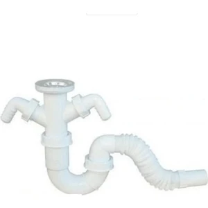 S Gövde Körüklü Çift Makine Girişli Lavabo-Evye Sifonu