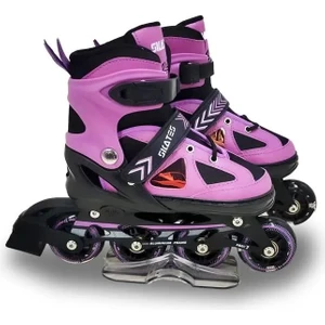 Mor Çift Sıra Silikon Tekerli Alüminyum Gövdeli Ayarlanabilir Işıklı Alıştırma Pateni Çanta Hediyeli