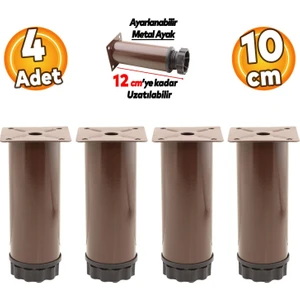 Ayarlanabilir Dolap Mobilya Kanepe Koltuk Baza Metal Destek Yükseltme Yükseltici Ayağı 10 Cm Kahve Ayakları 4 Adet