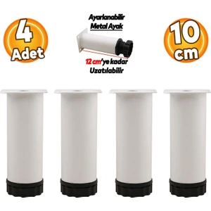 Ayarlanabilir Dolap Mobilya Kanepe Koltuk Baza Metal Destek Yükseltme Yükseltici Ayağı 10 Cm Beyaz Ayakları 4 Adet