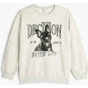 Sweatshirt Köpek Baskılı Bisiklet Yaka Uzun Kollu