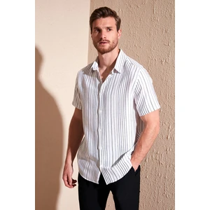 Çizgili % 100 Pamuk Slim Fit Kısa Kollu Gömlek Erkek Gömlek CF23S116097