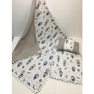 Buse Baby Home Kahverengi , Müslin ve Ponponlu Alt Açma , Yastık ve Battaniye 3'lü Set