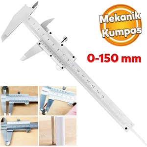 Mekanik Manuel Metal Kumpas Metal Çene 150 mm Kutulu Hassas Iç Dış Derinlik Ölçüm Aleti