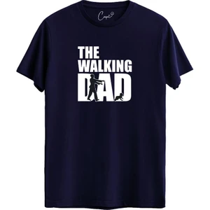 %100 Pamuklu Babalar Günü The Walking Dad Baskılı Siyah Tişört