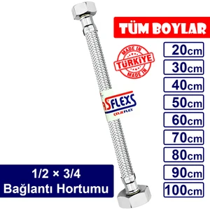 ASFLEXS 1/2×3/4 Paslanmaz Çelik Flex Hortum Bağlantı Hortumu (80 cm)