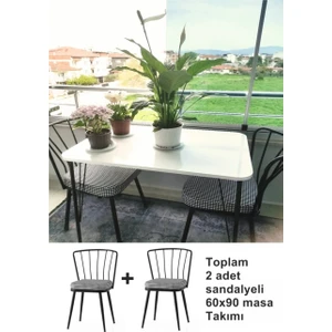 Wood Idea 60x90 cm Metal Ayaklı 2 Sandalyeli Masa Takımı