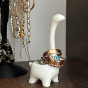 3D Sevimli Dinozor Yüzük Tutucu Takı Standı - Beyaz