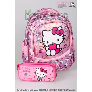 Hello Kitty Yeni Sezon Lisanslı Hello Kıtty'nın Pırıltılı Dünyası Özel Koleksiyon Okul Çantası ve Kalem Çantası Seti