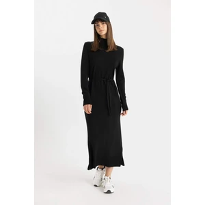 Regular Fit Yarım Balıkçı Yaka Basic Düz Yırtmaçlı Uzun Kollu Maxi Triko Elbise A9807AX24WN