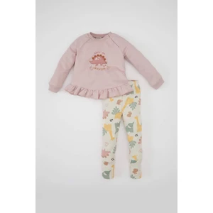 Kız Bebek 2'li Takım Baskılı Bisiklet Yaka Sweatshirt Üst Beli Lastikli Desenli Uzun Tayt D2719A524AU