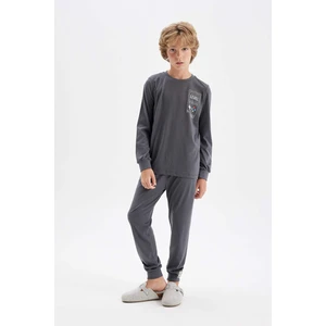Erkek Çocuk Pijama Takımı Bisiklet Yaka Baskılı Uzun Kollu Üst Uzun Alt D2841A824AU