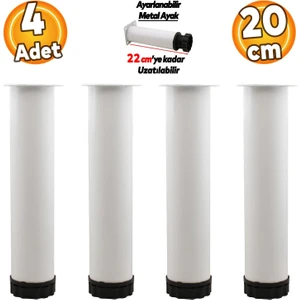 Ayarlanabilir Mobilya Kanepe Baza Koltuk Metal Destek Yükseltici Beyaz Ayağı Ayakları 20 cm 4 Adet