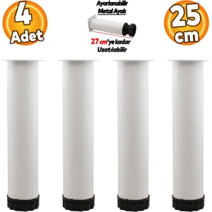 Ayarlanabilir Mobilya Kanepe Baza Koltuk Metal Destek Yükseltici Beyaz Ayağı Ayakları 25 cm 4 Adet