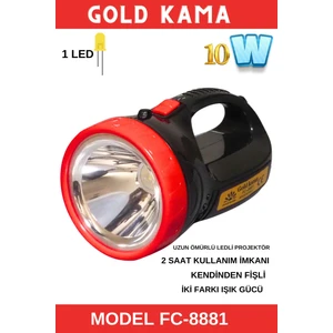 Gold Kama Uzun Ömürlü 2 Saat Çalışma Süreli 1 Ledli Çok Amaçlı El Feneri FC-8881