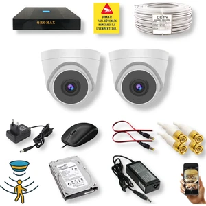 Qromax 2 Kameralı Set - Hareket Algılayan 1080P 5 Mp Sony Lens 6 Smart LED Dome Fullhd Iç Mekan Güvenlik Kamerası Seti D206SL-1
