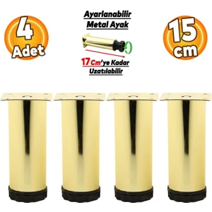 Ayarlanabilir Mobilya Kanepe Baza Koltuk Metal Destek Yükseltici Ayağı 15 cm Gold Ayakları 4 Adet