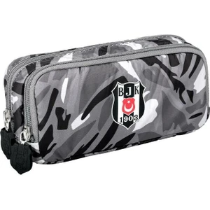 Me Çanta Kalem Çantası Beşiktaş Lisanslı Kamuflaj Desenli Gri 2 Bölmeli