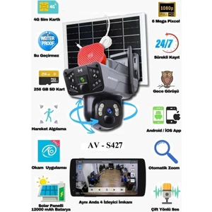 AV-S427 3mp+3mp = 6mp ve 2 Kameralı Solar Ptz 4g Sim Kartlı Güneş Enerjili Kamera