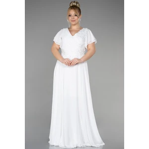 Uzun Taş Işlemeli Şifon Kısa Kol Büyük Beden Abiye ABU1562