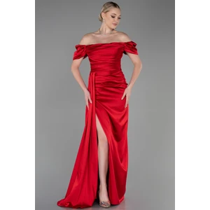 Kayık Yaka Kuyruklu Uzun Saten Abiye ABU1606