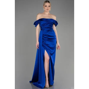 Kayık Yaka Kuyruklu Uzun Saten Abiye ABU1606