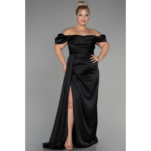 Kayık Yaka Uzun Saten Büyük Beden Abiye ABU1626