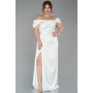 Kayık Yaka Uzun Saten Büyük Beden Abiye ABU1626