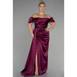 Kayık Yaka Uzun Saten Büyük Beden Abiye ABU1626