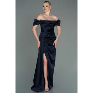 Kayık Yaka Kuyruklu Uzun Saten Abiye ABU1606