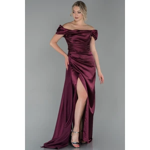 Kayık Yaka Kuyruklu Uzun Saten Abiye ABU1606