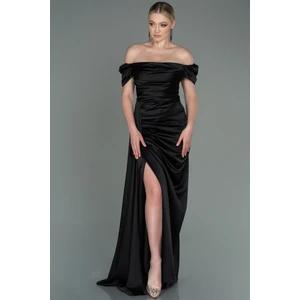 Kayık Yaka Kuyruklu Uzun Saten Abiye ABU1606