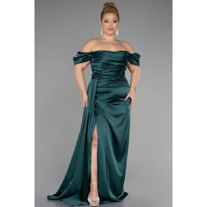 Kayık Yaka Uzun Saten Büyük Beden Abiye ABU1626