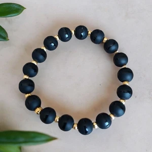 Mga Doğaltaş Oniks Taşı 10 mm Oniks Taşı Bileklik Dorika Unisex Bileklik Çizgili Oniks Taşı Doğal Taşı