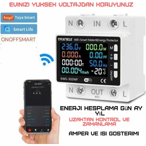 Onoffsmart Tuya Destekli Akıllı Wi-Fi Yüksek voltaj Akım Koruma açma kapatma 63 A Anahtar Devre Kesici