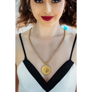 Minimalist Tasarım Tam Altın Kolye, Çelik Tam Altın Kolye, Çelik Burgu Zincir Kolye, Çeyrek Altın, Çeyrekli Kolye, Burgu Zincir Kolye, Tam Altın Çerçevesi Kolye