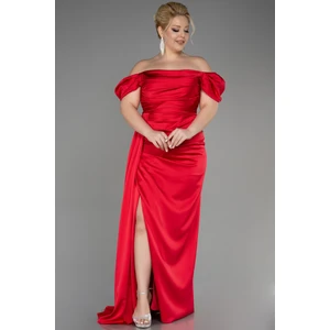 Kayık Yaka Uzun Saten Büyük Beden Abiye ABU1626