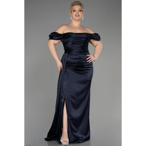 Kayık Yaka Uzun Saten Büyük Beden Abiye ABU1626