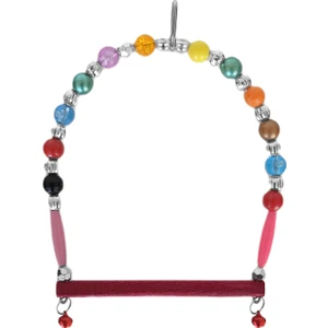Ahşap Tünekli Şeffaf Boncuklu Kuş Salıncağı 10-12 cm Renkli