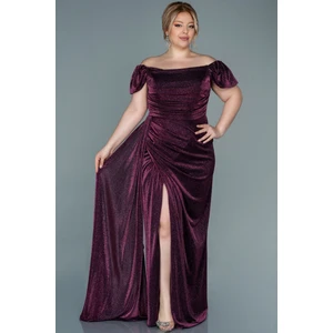 Kayık Yaka Uzun Simli Büyük Beden Abiye ABU2658