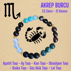 Mga Doğaltaş Akrep Burcu Bileklik (Apatit Taşı, Ay Taşı, Kan Taşı, Obsidyen, Oniks Taşı, Lal Taşı, Göz Akik Taş)