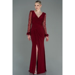 Pullu Uzun Kol Yırtmaçlı Abiye Elbise ABU3008