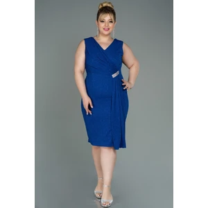 Kolsuz V Yaka Simli Midi Büyük Beden Abiye ABK1752