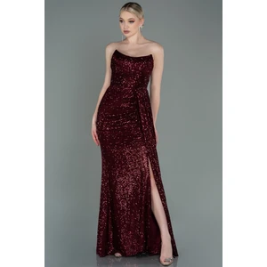 Straplez Bacak Dekolteli Uzun Pullu Abiye ABU3134