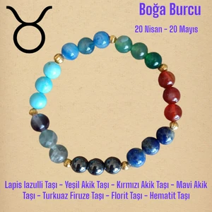 Mga Doğaltaş Boğa Burcu Bileklik Lapis Lazulli Taşı Akik Taşları Turkuaz Firuze Taşı Florit Taşı Hematit Taşı