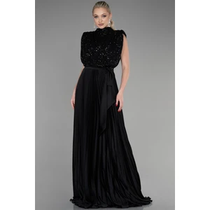 Üstü Pullu Ateş Pile Uzun Saten Abiye ABU3326