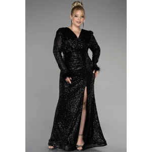 Uzun Kol Yırtmaçlı Pullu Büyük Beden Abiye ABU3505