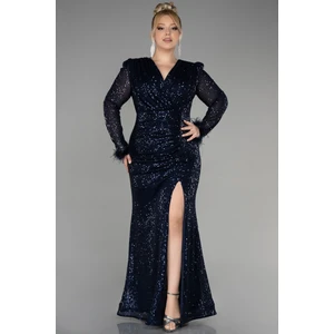 Uzun Kol Yırtmaçlı Pullu Büyük Beden Abiye ABU3505