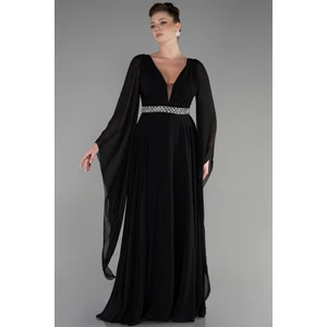 Uzun Şal Kol V Yaka Şifon Abiye Elbise ABU3541