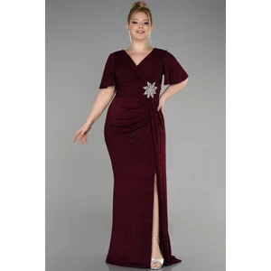 Kısa Kol Yırtmaçlı Uzun Simli Büyük Beden Abiye ABU3645